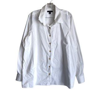 Lands End Women's Blouse Dress Shirt Plus 2X White Long Sleeve 100% Cotton Soft